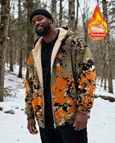 Big & Tall Men's Orange Black Camo Print Velvet Thickened Zip Cardigan Hoodie